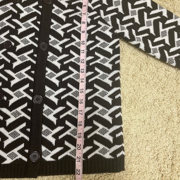 Vintage Brown Cream Houndstooth Knit Sweater Double Breasted Contrast Collar SM - Picture 8 of 13